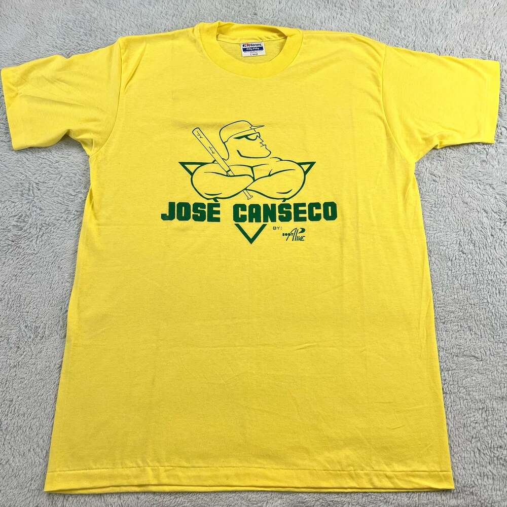 Jose Canseco Body Alive Vintage T-shirt single Stitch Size Large Hanes Yellow
